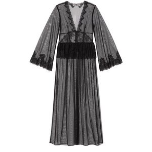 Victoria’s Secret Rose Lace & Tulle Corset Long Robe Black XXL NWT